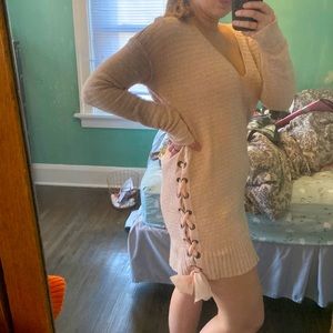 Free People pink lace up sweater dress